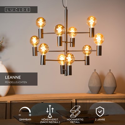 Lucide LEANNE - Pendelleuchten - Ø 65 cm - 10xE27 - Schwarz